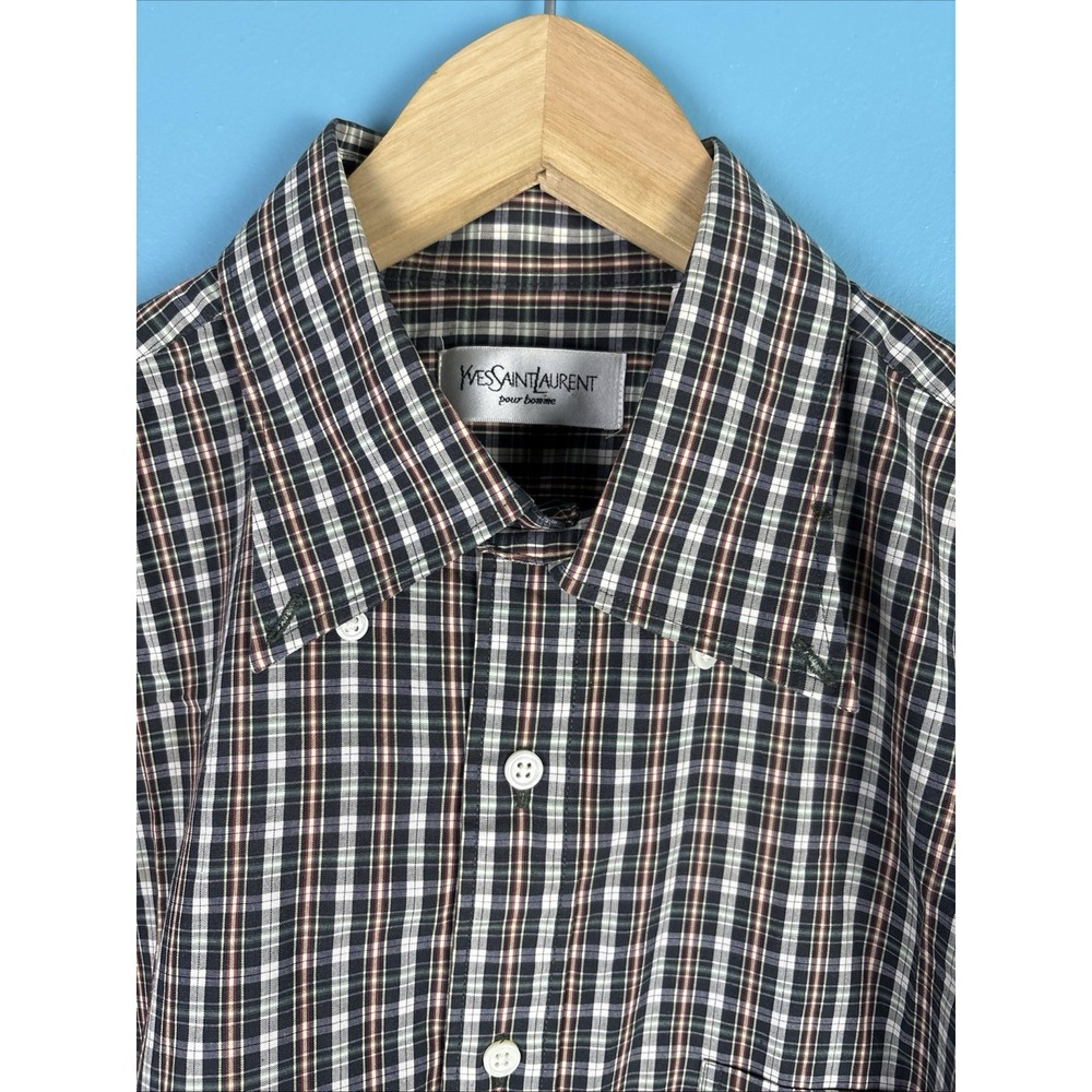 Vintage Yves Saint Laurent Sportswear YSL Men's Large Plaid Button Down Shirt